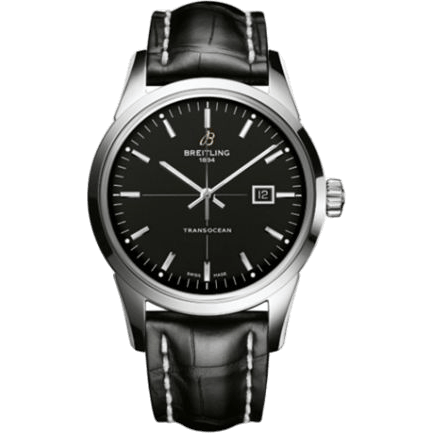 Transocean Date Stainless Steel / Black / Croco / Pin