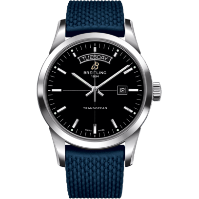 Transocean Day & Date Stainless Steel / Black / Rubber / Folding