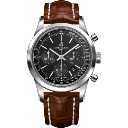 Transocean Chronograph Stainless Steel / Black / Croco / Pin