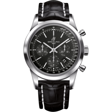Transocean Chronograph Stainless Steel / Black / Croco / Pin