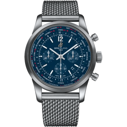 Transocean Chronograph Unitime Pilot Stainless Steel / Blue / Milanese