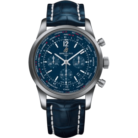 Transocean Chronograph Unitime Pilot Stainless Steel / Blue / Croco