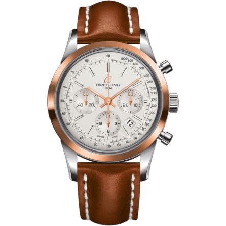 Transocean Chronograph Stainless Steel Red Gold / Silver / Calf