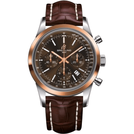 Transocean Chronograph Stainless Steel Red Gold / Brown / Croco