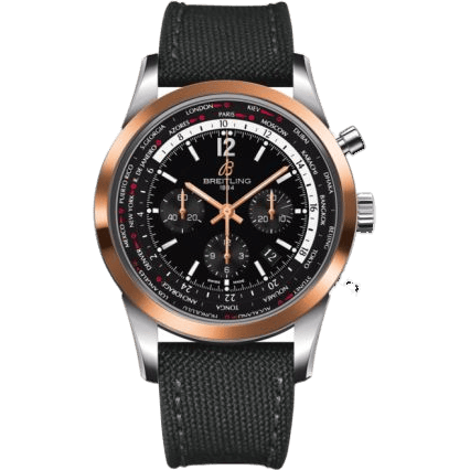 Transocean Chronograph Unitime Pilot Stainless Steel / Red Gold / Black / Military