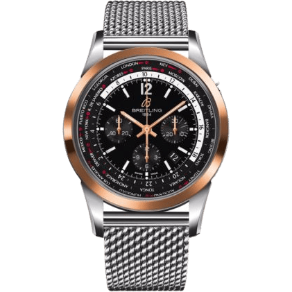 Transocean Chronograph Unitime Pilot Stainless Steel / Red Gold / Black / Milanese