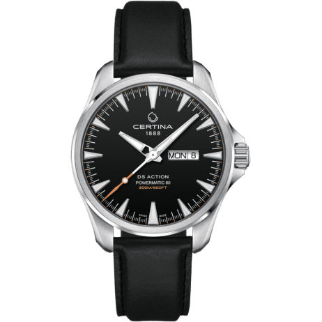 DS Action Powermatic 80 Day-Date Stainless Steel / Black / Leather