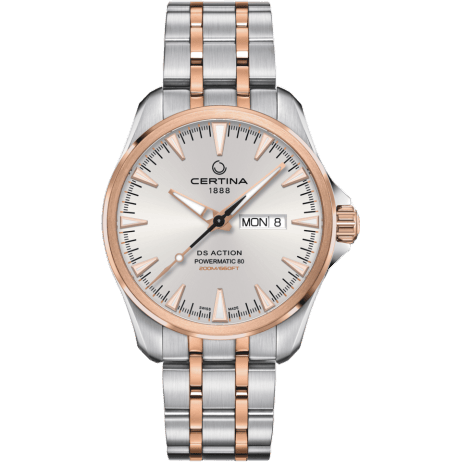 DS Action Powermatic 80 Day-Date Stainless Steel / Rose Gold PVD / Silver / Bracelet