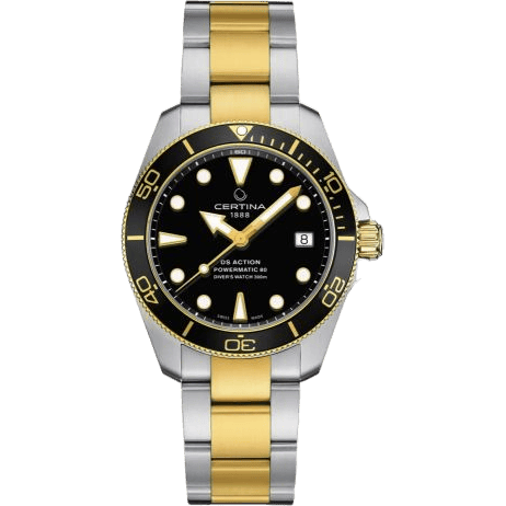 DS Action Diver 38 Powermatic 80 Stainless Steel - Yellow Gold / Black