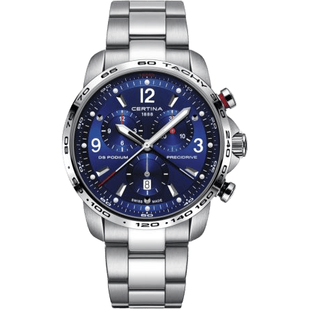 DS Podium Big Size Chrono 1/100 Sec Stainless Steel / Blue / Bracelet