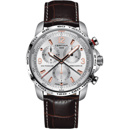 DS Podium Big Size Chrono 1/100 Sec Stainless Steel / Silver / Strap