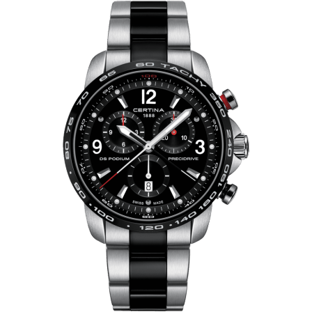 DS Podium Big Size Chrono 1/100 Sec Stainless Steel / PVD / Black / Bracelet