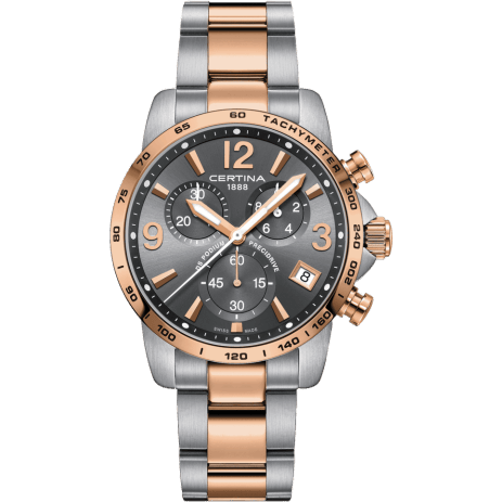 DS Podium Chronograph 1/10 Sec Stainless Steel / Rose Gold PVD / Grey / Bracelet
