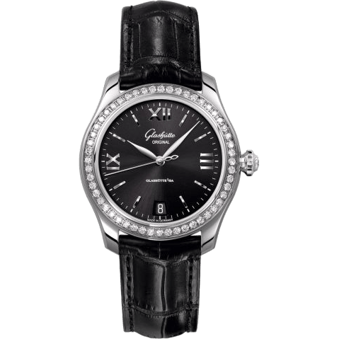 Lady Serenade Stainless Steel / Diamond / Black / Alligator - Pin