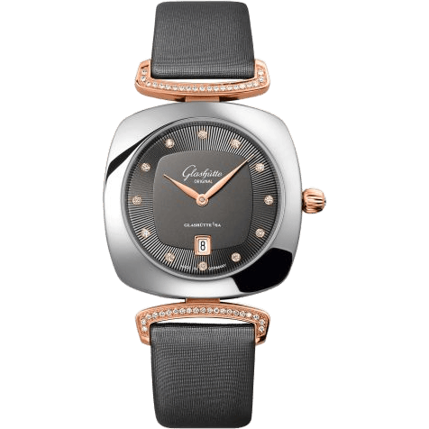 Pavonina Date Stainless Steel / Red Gold / Diamond / Grey / Calf