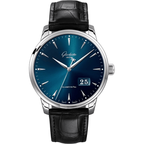 Senator Excellence Panorama Date Stainless Steel / Blue / Alligator / Folding
