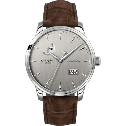 Senator Excellence Panorama Date Moonphase Stainless Steel / Grey / Alligator - Pin
