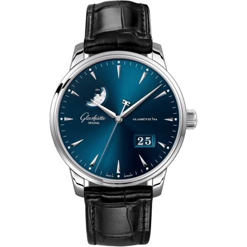 Senator Excellence Panorama Date Moonphase Stainless Steel / Blue / Alligator - Folding