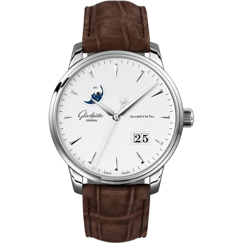 Senator Excellence Panorama Date Moonphase Stainless Steel / Silver / Alligator - Folding