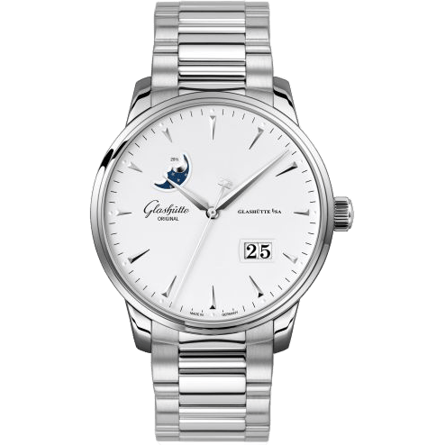 Senator Excellence Panorama Date Moonphase Stainless Steel / Silver / Alligator / Folding