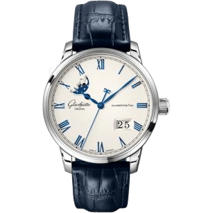 Senator Excellence Panorama Date Moonphase Stainless Steel / Frosted Silver / Alligator - Pin