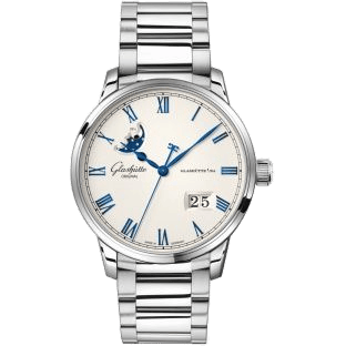 Senator Excellence Panorama Date Moonphase Stainless Steel / Frosted Silver / Bracelet