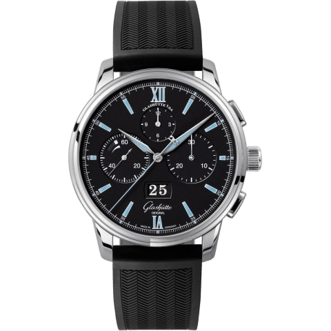 Senator Chronograph Panorama Date Stainless Steel / Black / Rubber / Pin