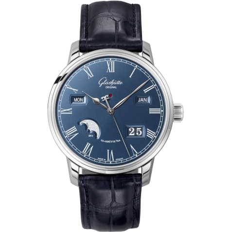 Senator Perpetual Calendar Stainless Steel / Blue / Alligator / Folding