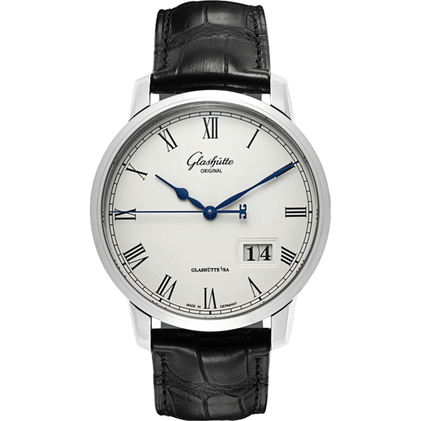 Senator Panorama Date Stainless Steel / Silver / Alligator / Folding