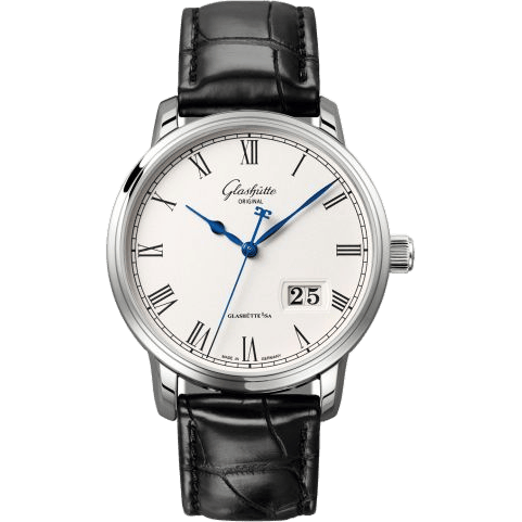 Senator Panorama Date Stainless Steel / Silver / Alligator / Folding