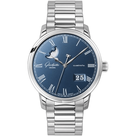 Senator Panorama Date Moonphase Stainless Steel / Blue / Bracelet
