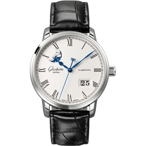 Senator Panorama Date Moon Phase Stainless Steel / Silver / Alligator / Folding