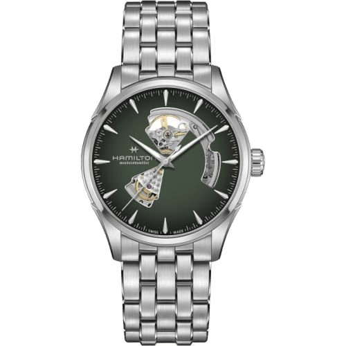 Jazzmaster Open Heart 42 Stainless Steel / Green Gradient / Bracelet
