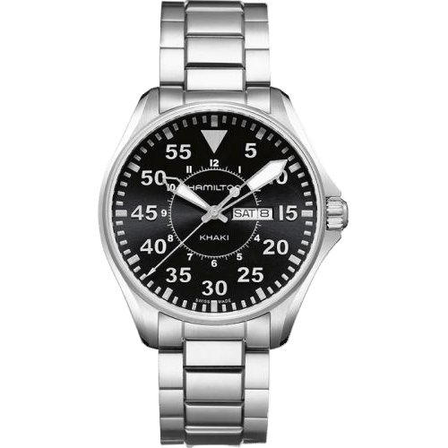 Khaki Pilot Day Date Quartz 42 Stainl;ess Steel / Black / Bracelet