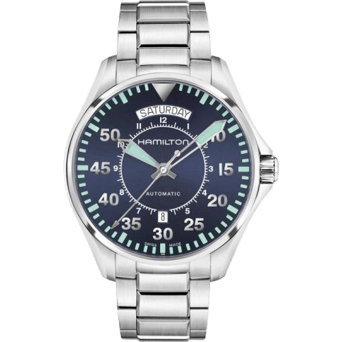 Khaki Pilot Day Date Auto 42 Stainless Steel / Blue / Bracelet