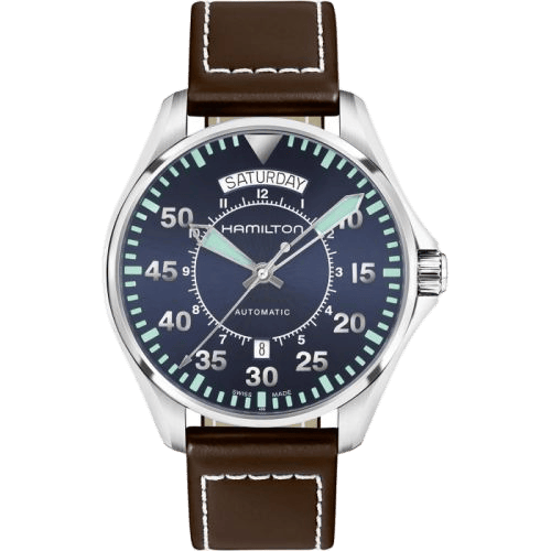 Khaki Pilot Day Date Auto 42 Stainless Steel / Blue / Strap