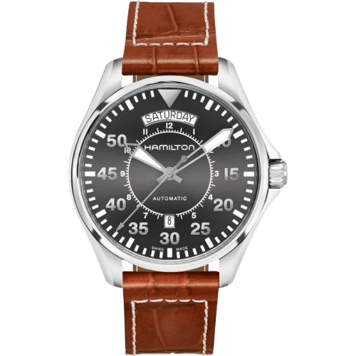 Khaki Pilot Day Date Auto 42 Stainless Steel / Grey / Strap