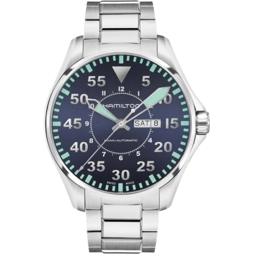 Khaki Aviation Pilot Day Date 46 Stainless Steel / Blue / Bracelet