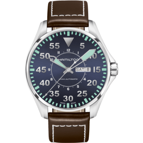 Khaki Aviation Pilot Day Date 46 Stainless Steel / Blue / Strap