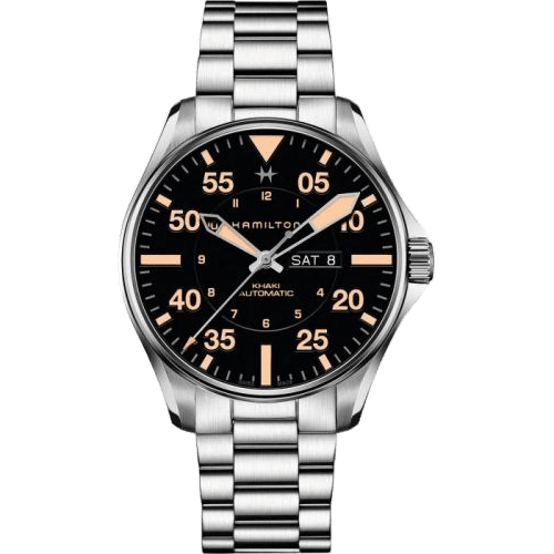 Khaki Aviation Pilot Day-Date Auto 46 Stainless Steel / Black / Bracelet