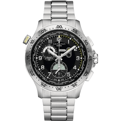 Khaki Pilot Chrono Worldtimer Stainless Steel / Black / Bracelet