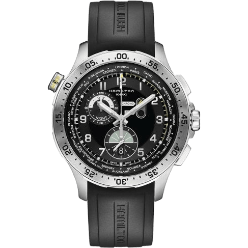 Khaki Pilot Chrono Worldtimer Stainless Steel / Black / Rubber