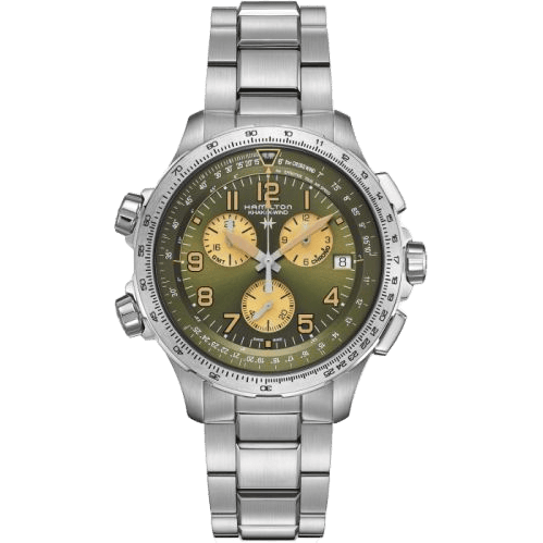 Khaki Aviation X-Wind GMT Chrono Quartz Stainless Steel / Green / Bracelet