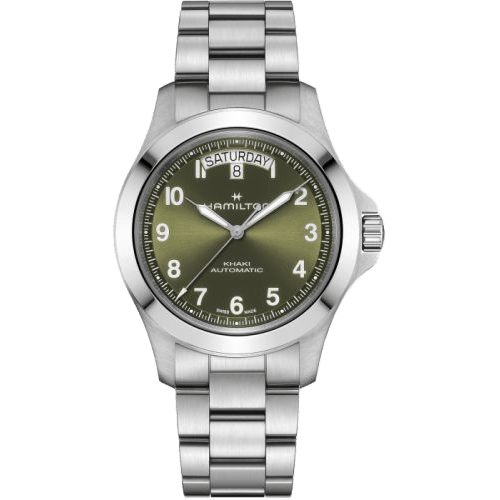 Khaki Field King Day-Date 40 Stainless Steel / Green / Bracelet