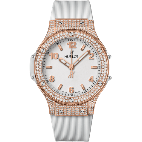 Big Bang 38 Quartz Red Gold - Pavé / White / Rubber