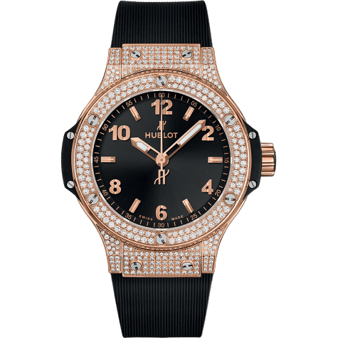Big Bang 38 Quartz Red Gold - Pavé / Black / Rubber