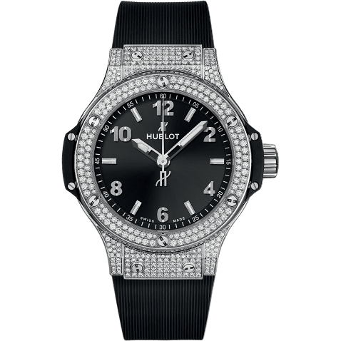 Big Bang 38 Quartz Stainless Steel - Pavé / Black / Rubber