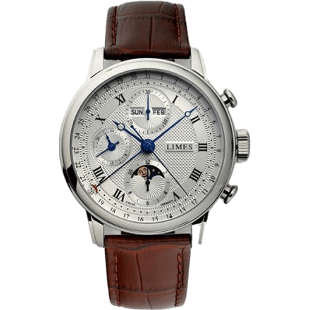 Pharo Chrono - Silvered / roman / brown leather strap