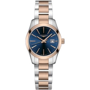 Conquest Classic Quartz 29.5 Stainless Steel / Red Gold PVD / Blue