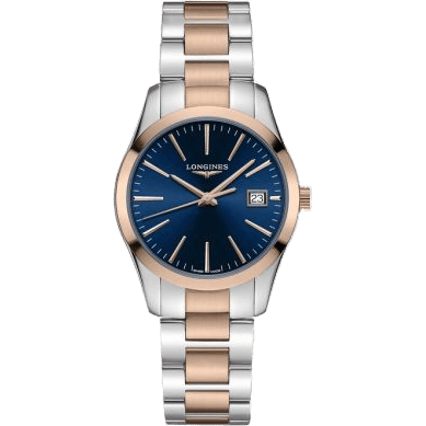 Conquest Classic Quartz 34 Stainless Steel / Red Gold PVD / Blue